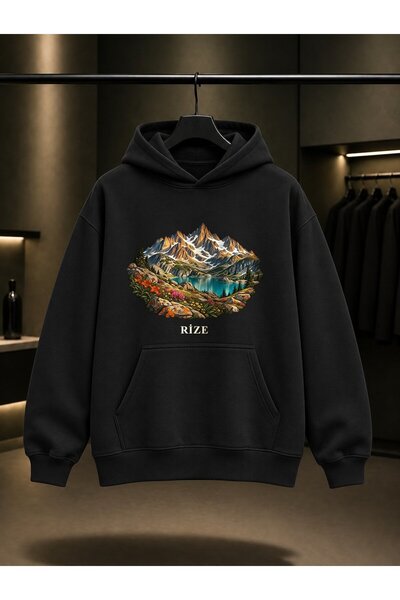 fame-stoned Hanorac unisex cu glugă, 100% bumbac, imprimat cu Munții Rize Kaçkar