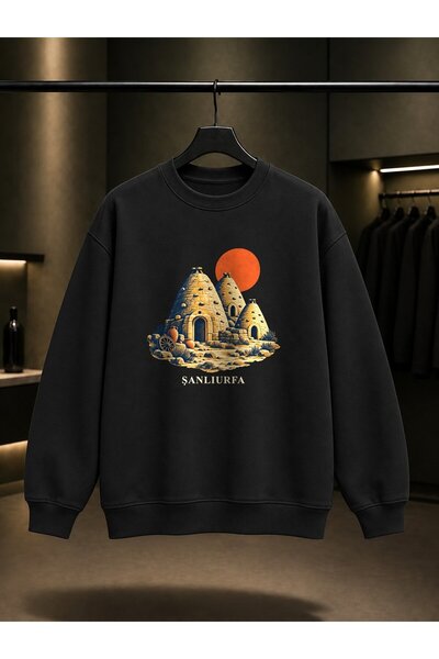 fame-stoned Şanlıurfa Harran Houses Printed Unisex 100% Cotton Sweatshirt