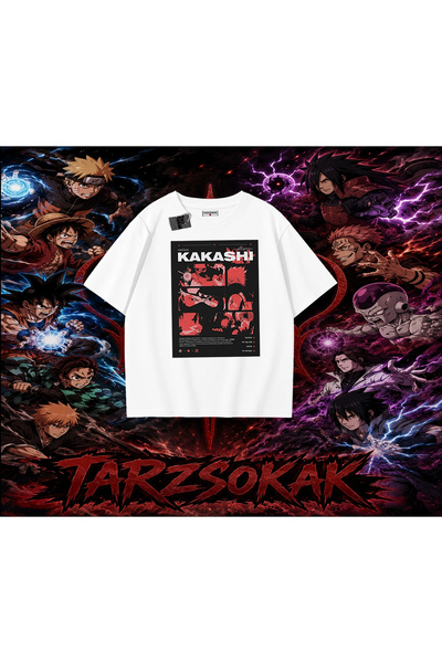 Tarzsokak Kakashi Hatake Naruto Anime Character Oversize Unisex T-Shirt White