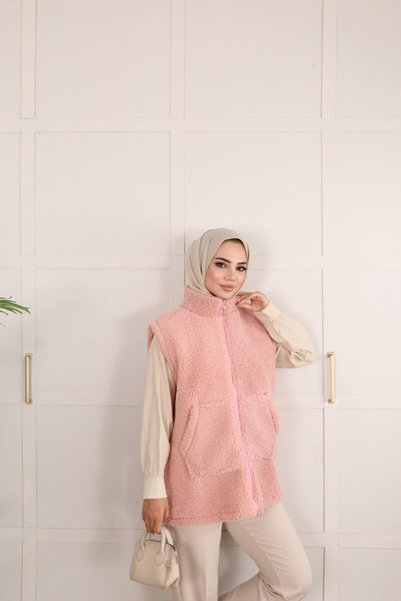 REMA BUTİK Women's Zero Sleeve Zippered Teddy Vest