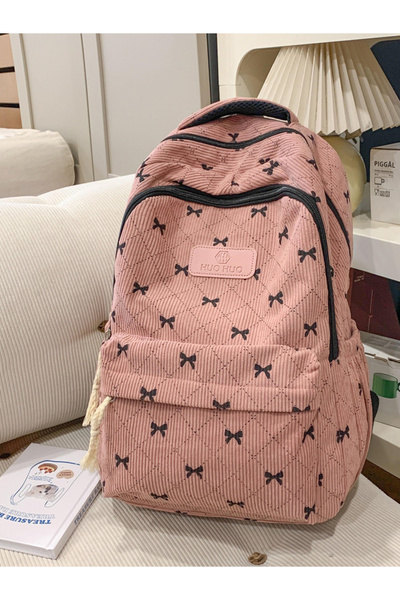Take Two By Styli Pink Corduroy BowKnot Backpack