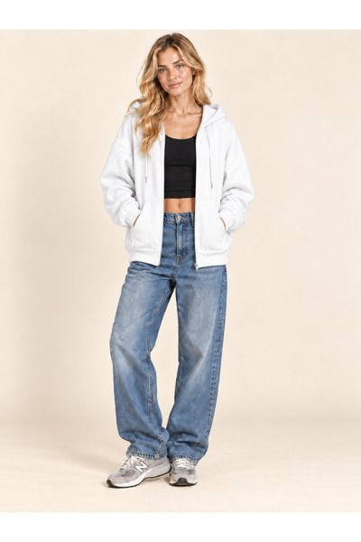 Tarz Cool Hanorac unisex oversize cu glugă și cu fermoar – flaușat pe interior
