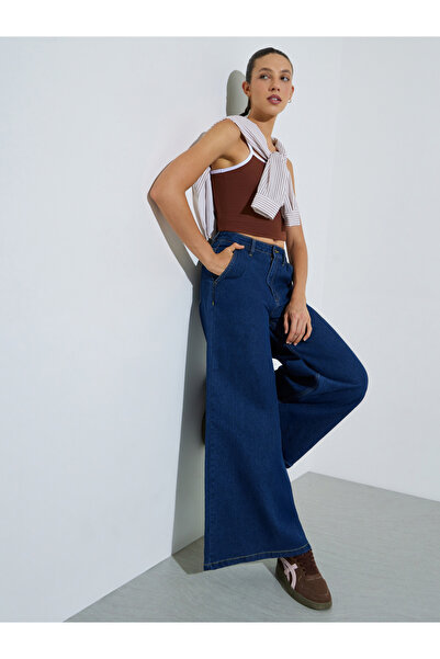 Styli Dark Blue Mid-Rise Flared Jeans