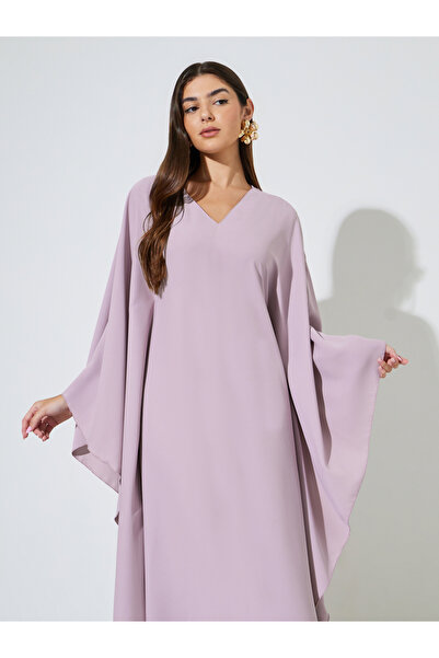 Styli Purple Solid Batwing Sleeves V-Neck Maxi Kaftan