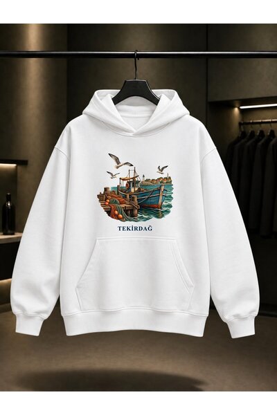 fame-stoned Tekirdağ Marmara Fisherman Printed Unisex 100% Cotton Hooded Swea...