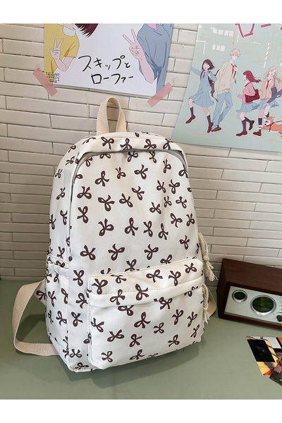 Take Two By Styli Coffee Brown Bow Print Backpack