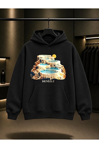 fame-stoned Denizli Pamukkale Travertines Printed Unisex 100% Cotton Hooded S...