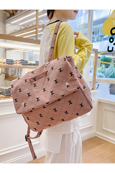 Take Two By Styli Pink Corduroy BowPrint Backpack