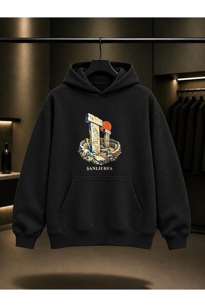 fame-stoned Şanlıurfa Göbeklitepe Printed Unisex 100% Cotton Hooded Sweatshirt