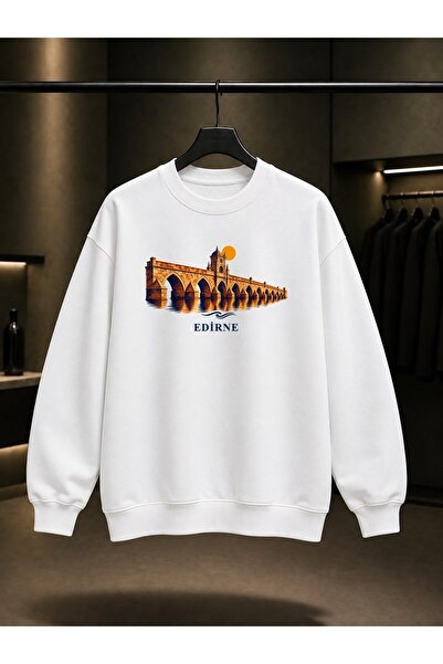 fame-stoned Edirne Meriç Bridge Printed Unisex 100% Cotton Sweatshirt