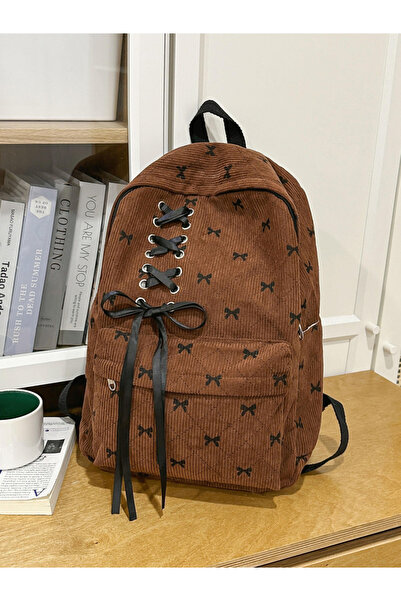 Take Two By Styli Coffee Brown Corduroy Bow Backpack