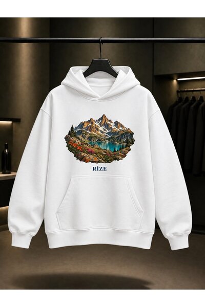 fame-stoned Rize Kaçkar Dağları Printed Unisex 100% Cotton Hooded Sweatshirt