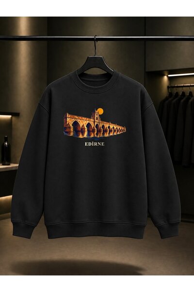fame-stoned Edirne Meriç Bridge Printed Unisex 100% Cotton Sweatshirt