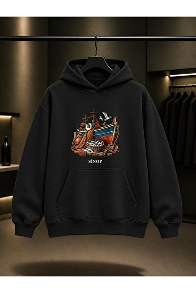 fame-stoned Sinop Fishing Boat Printed Unisex 100% Cotton Hooded Sweatshirt