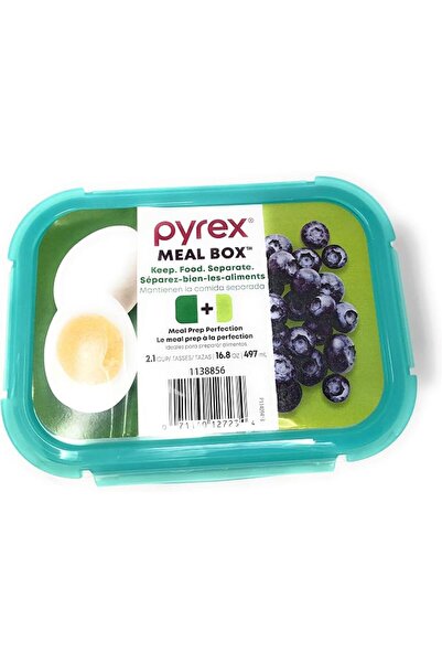 Pyrex حاوية طعام زجاجية مقسمة من ميلبوكس، بقسمين (2.1 كوب و1.3 كوب)، زجاج مقسى