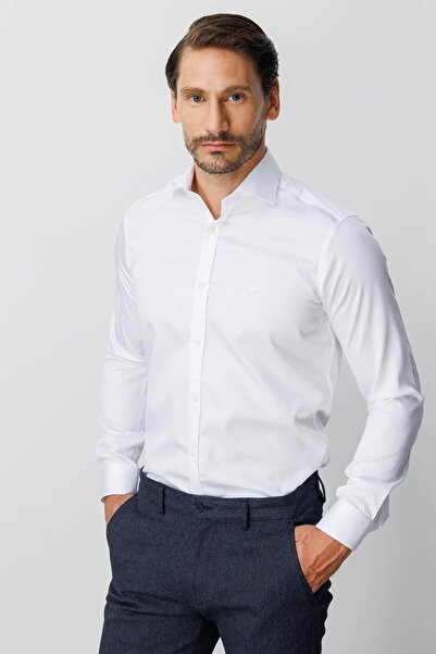 İgs Beyaz Regular Fit Geniş Kalıp Klasik Yaka Düz Uzun Kollu Cepsiz %100 Pamu...