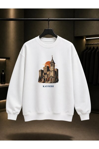 fame-stoned Kayseri Castle Clock Tower Printed Unisex 100% Cotton Sweatshirt