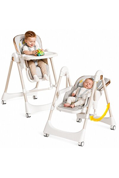 Little Mom Scaun de masa pentru bebelusi BabyNest White, pliabil, multifuncti...