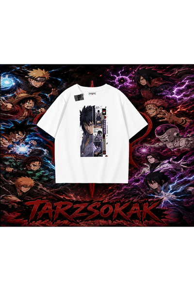 Tarzsokak Sasuke Uchiha Naruto Anime Character Oversize Unisex T-Shirt White