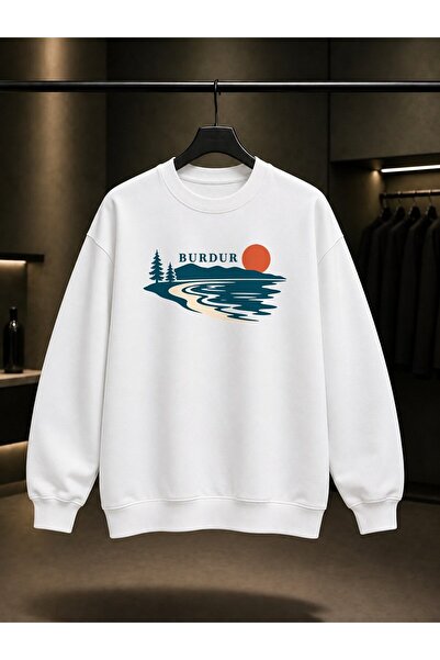 fame-stoned Burdur Salda Lake Printed Unisex 100% Cotton Sweatshirt
