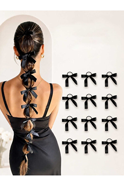 Take Two By Styli 12-Pack Black Bow Hair Rings Set