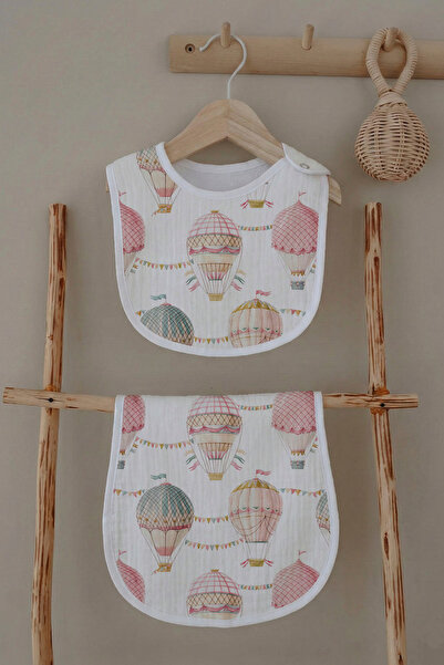 Tuğba Kuğu Muslin Apron and Shoulder Cloth - Pink Air Balloons