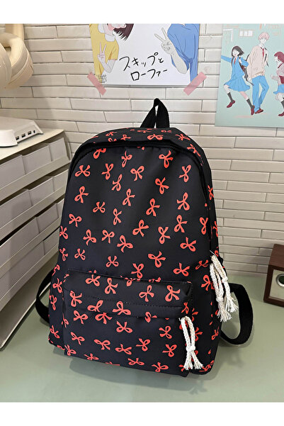 Take Two By Styli Black Backpack with Bow Print