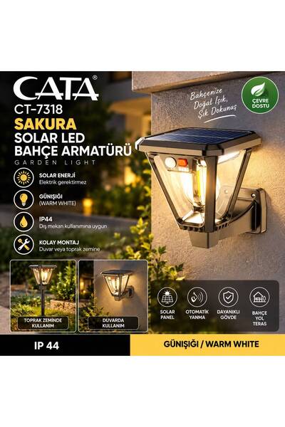 Cata CT-7318 SAKURA SOLAR LEDLİ BAHÇE ARMATÜRÜ IP44 GÜNIŞIĞI