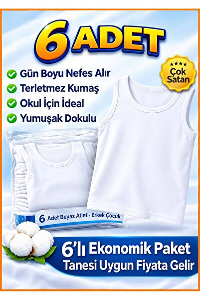 Gizem iç giyim 6'LI PAKET ERKEK ÇOCUK ATLET PAMUKLU RAHAT PREMİUM KALIP