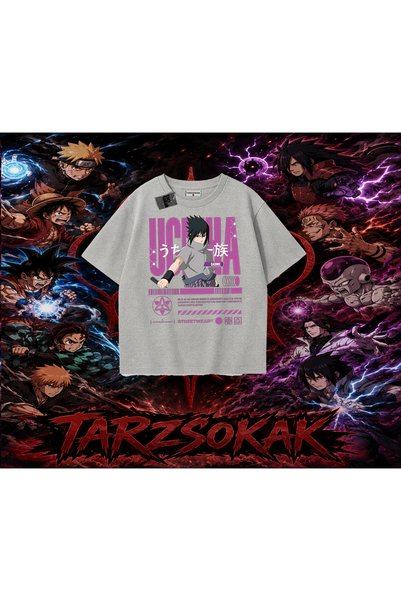 Tarzsokak Sasuke Uchiha Naruto Anime Character Oversize Unisex T-Shirt White