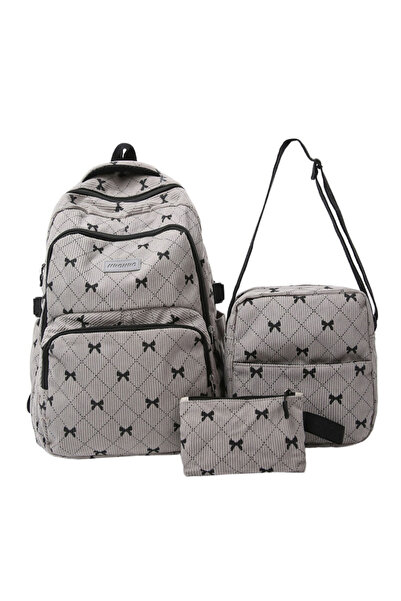 Take Two By Styli Grey 3Piece Corduroy Bow Backpack Set