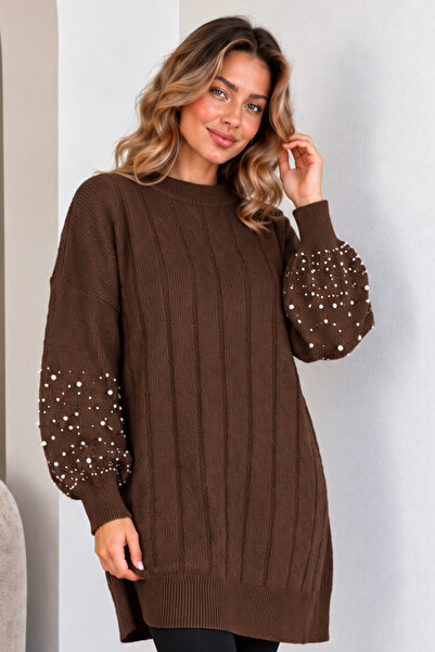 benguen Sweater with Pearl Detail on Sleeves K6042 Brown