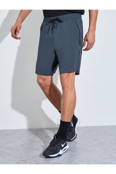 Styli Men Charcoal Paneled Zipper Pocket Active Shorts
