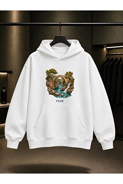 fame-stoned Uşak Clandiras Bridge Printed Unisex 100% Cotton Hooded Sweatshirt