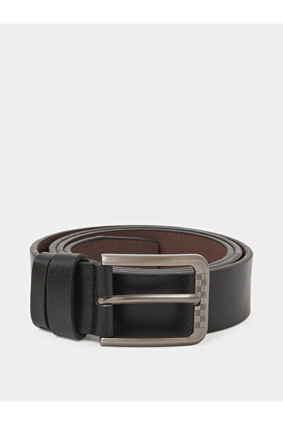 Styli Black Solid Faux Leather Belt with Gunmetal Buckle