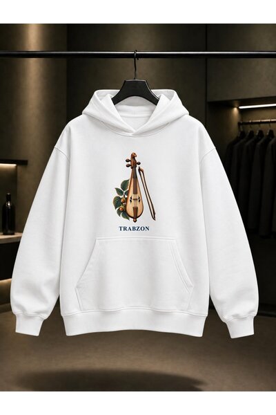 fame-stoned Trabzon Kemençe Printed Unisex 100% Cotton Hooded Sweatshirt