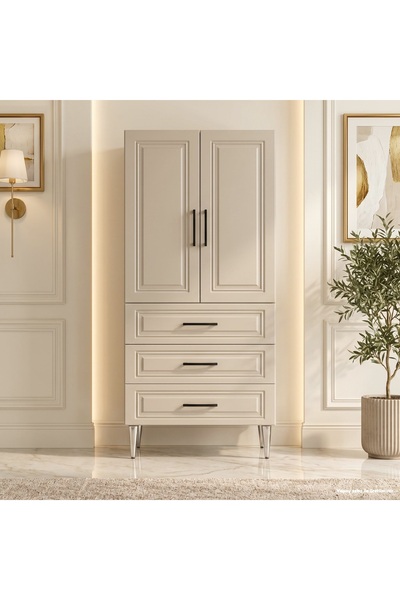 Sirmione Çok Amaçlı Dolap 60 cm 2 Kapak 3 Çekmece Lake Cappuccino - Çok Amaçlı Kiler Dolabı