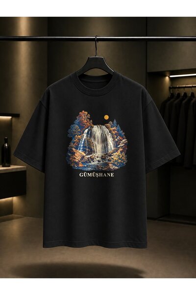 fame-stoned Gümüşhane Tomara Waterfall Printed Unisex 100% Cotton T-Shirt