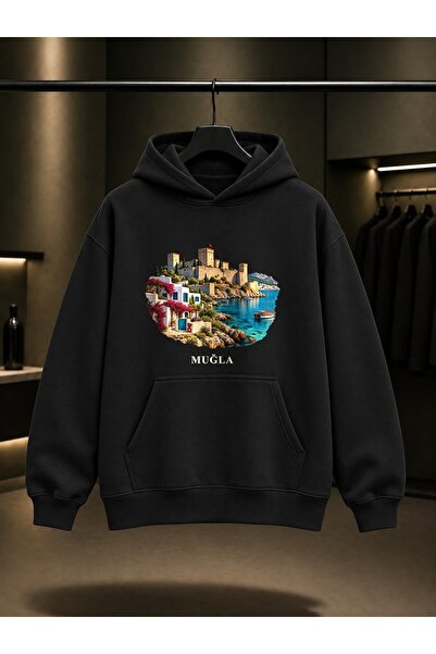 fame-stoned Muğla Bodrum Castle Printed Unisex 100% Cotton Hooded Sweatshirt