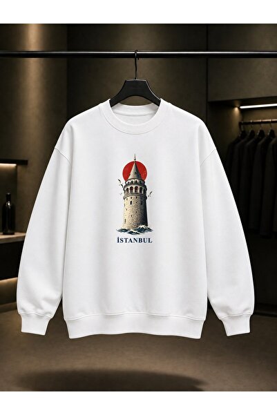 fame-stoned Istanbul Galata Tower Printed Unisex 100% Cotton Sweatshirt