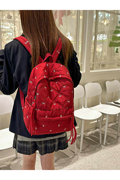 Take Two By Styli Red Quilted Bow Backpack