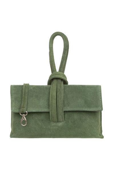 Kaletnik Geantă mică de damă, practică, din piele întoarsă, verde măsliniu, c...