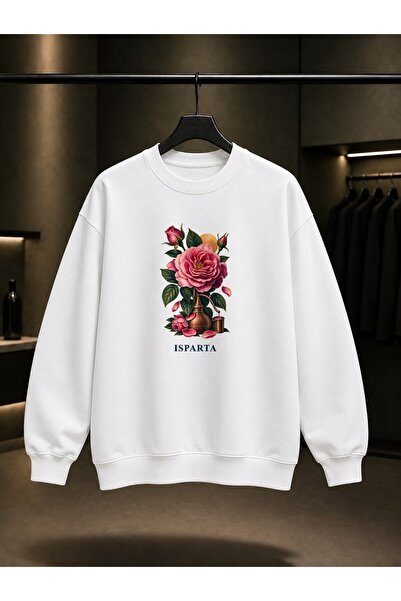 fame-stoned Isparta Rose Printed Unisex 100% Cotton Sweatshirt