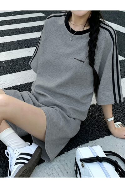 Take Two By Styli Striped T-Shirt and Shorts Pyjama Set - Relaxed Fit