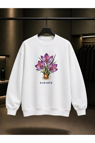 fame-stoned Karabük Saffron Flower Printed Unisex 100% Cotton Sweatshirt