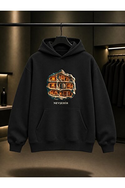 fame-stoned Nevşehir Derinkuyu Printed Unisex 100% Cotton Hooded Sweatshirt