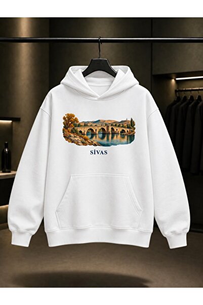 fame-stoned Sivas Curve Bridge Printed Unisex 100% Cotton Hooded Sweatshirt