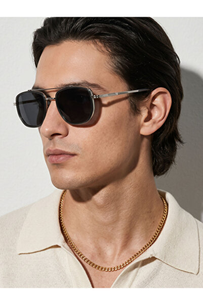 Take Two By Styli Silver Double Bridge Aviator Sunglasses