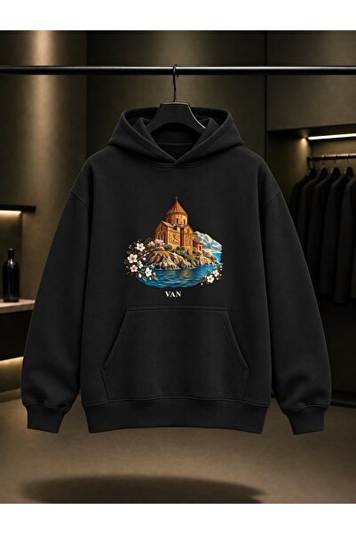 fame-stoned Van Akdamar Printed Unisex 100% Cotton Hooded Sweatshirt