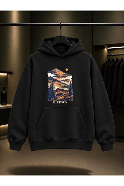 fame-stoned Giresun Kümbet Yaylası Printed Unisex 100% Cotton Hooded Sweatshirt